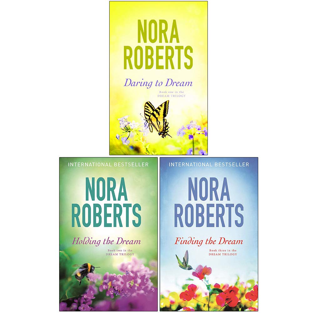 Dream Trilogy book set by Nora Roberts, three paperback fiction novels published by Piatkus, featuring colorful cover art.