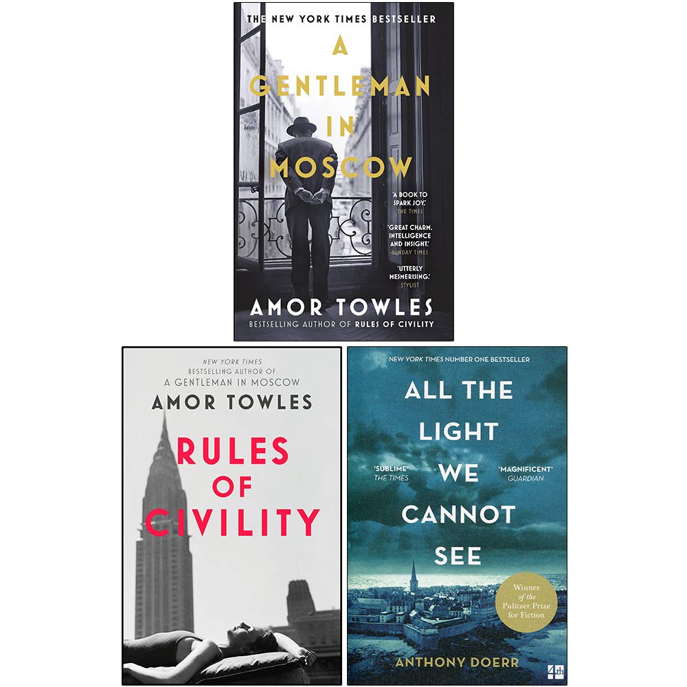 Three paperback books from the Doerr Towles Collection by Anthony Doerr, featuring fiction titles on display.