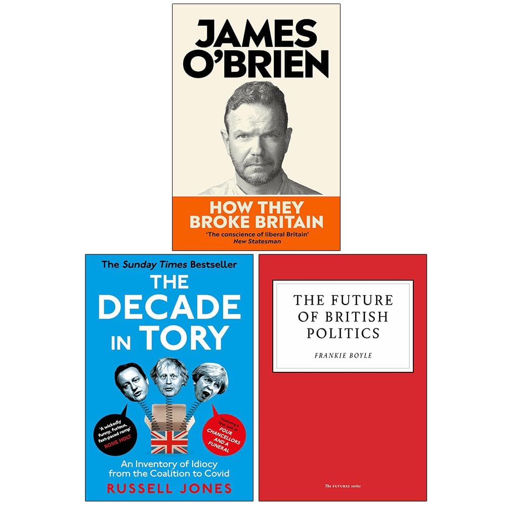 Three paperback books from the "How They Broke Britain" collection by James O'Brien and Russell Jones on a table.