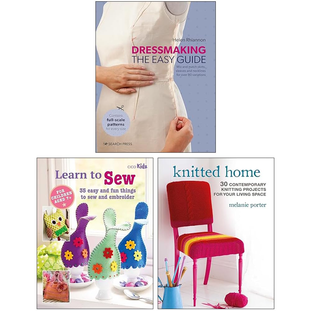 Dressmaking Collection by Helen Rhiannon, three paperback books showcasing sewing techniques and patterns.