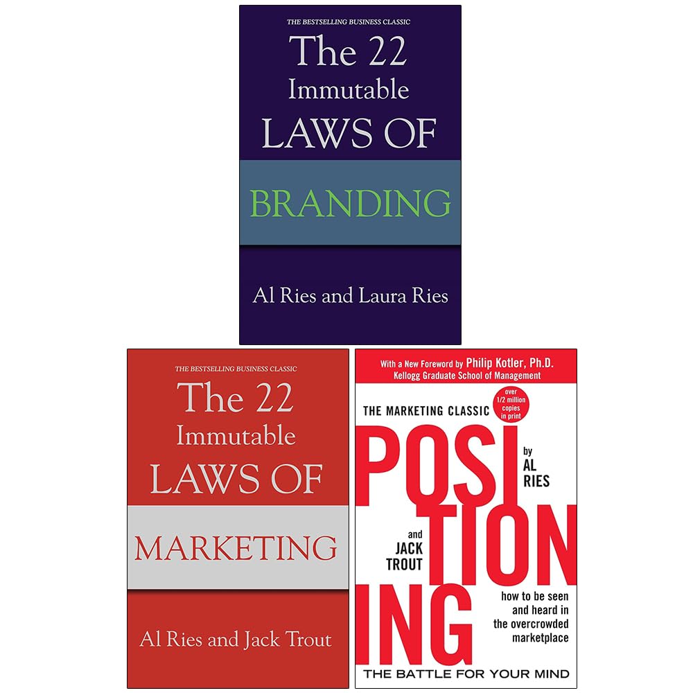 22 Immutable Laws by Al Ries, paperback collection set displayed with three books stacked on a neutral background.