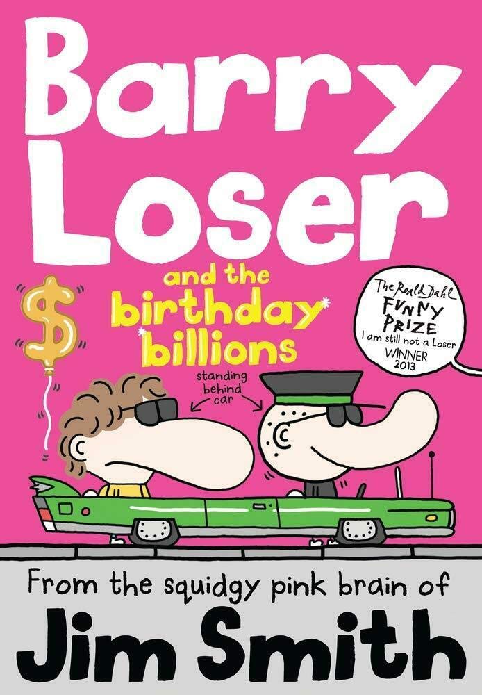 Eleven paperback books from the Barry Loser series by Jim Smith for ages 7-12, featuring colorful covers and fun illustrations.