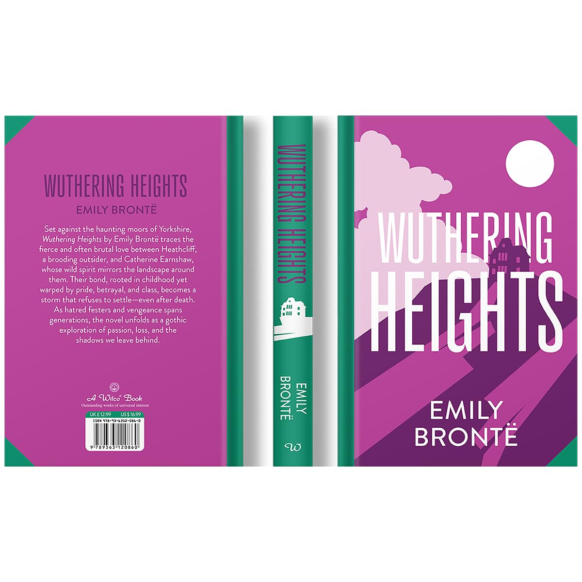 Hardback edition of Wuthering Heights by Emily Brontë, featuring a classic cover design and detailed spine.
