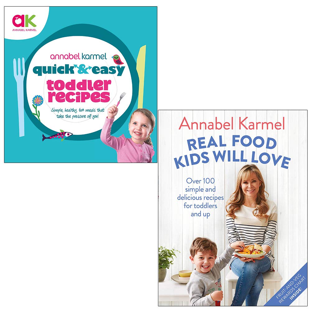 Annabel Karmel hardback book collection set featuring two non-fiction titles by Ebury Press/Bluebird on a wooden table.