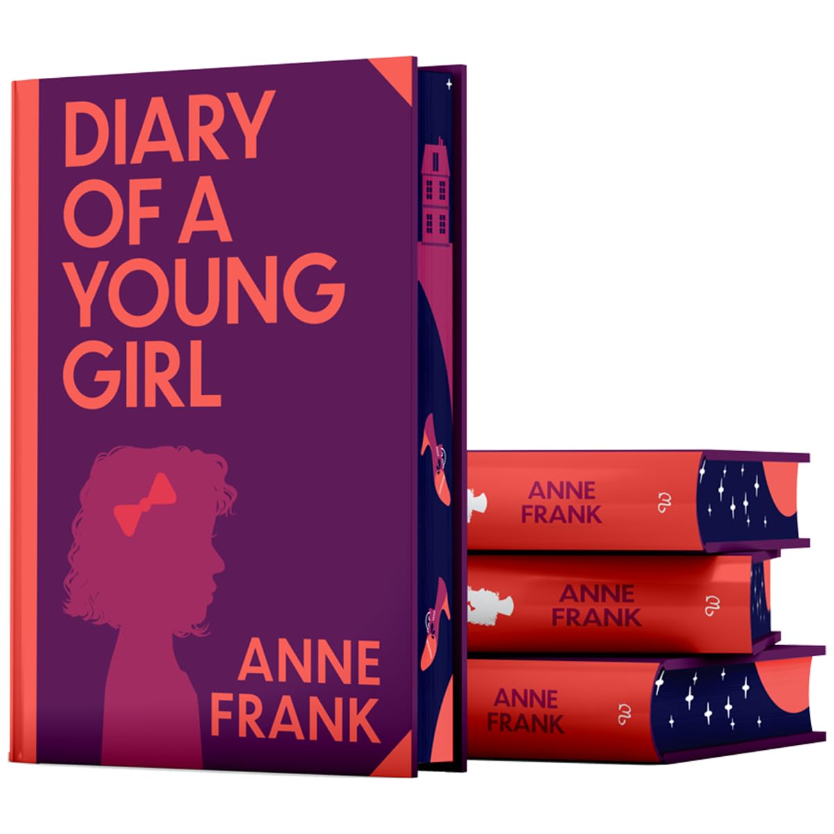 Hardback edition of "The Diary of a Young Girl" by Anne Frank, featuring a simple cover design and vibrant colors.
