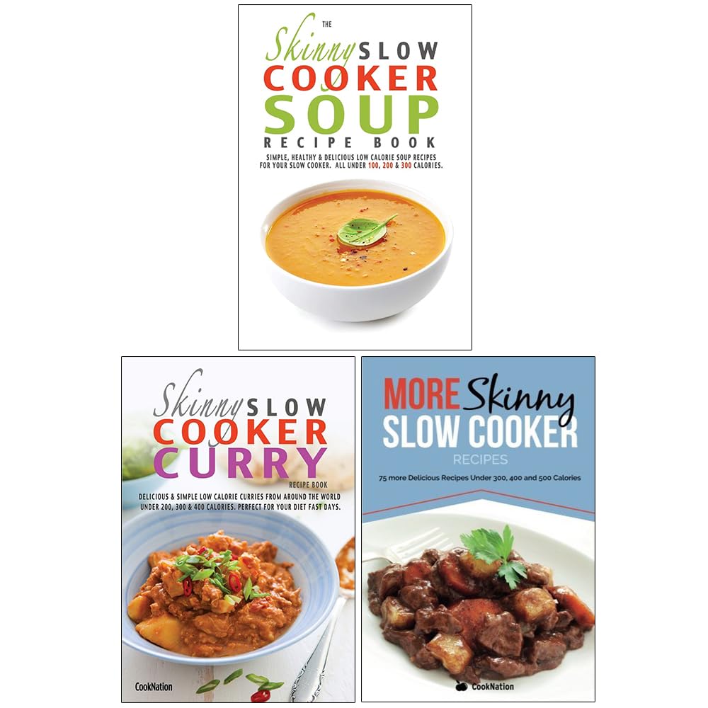 Skinny Slow Cooker Recipe Books Collection in paperback by Bell & Mackenzie Publishing, showcasing delicious slow cooker meals.