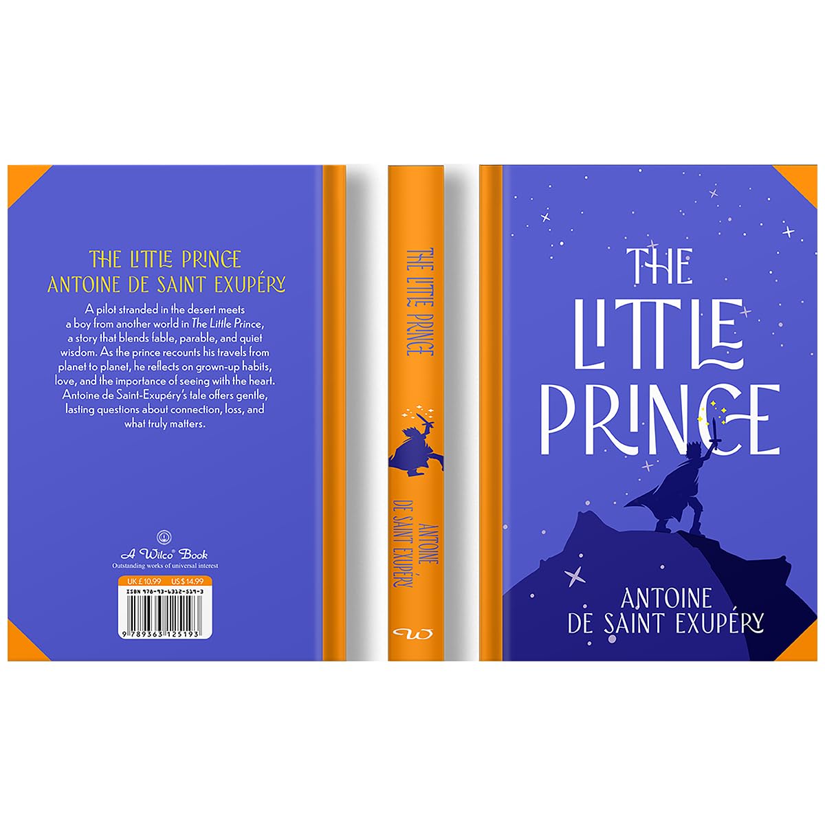 Hardback edition of "The Little Prince" by Antoine de Saint-Exupéry, featuring a whimsical cover design and vibrant illustrations.