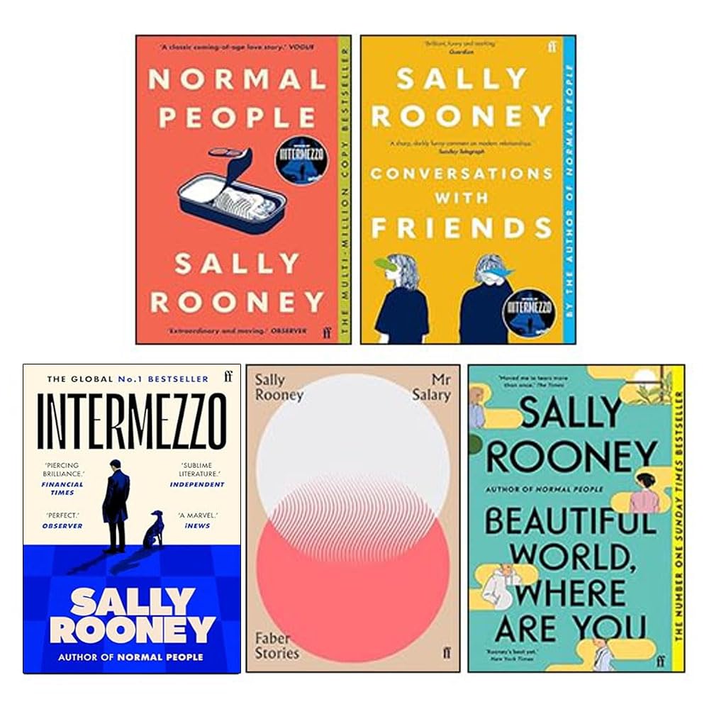 Sally Rooney Collection of 5 paperback fiction books by Sally Rooney and others, featuring distinct cover designs.