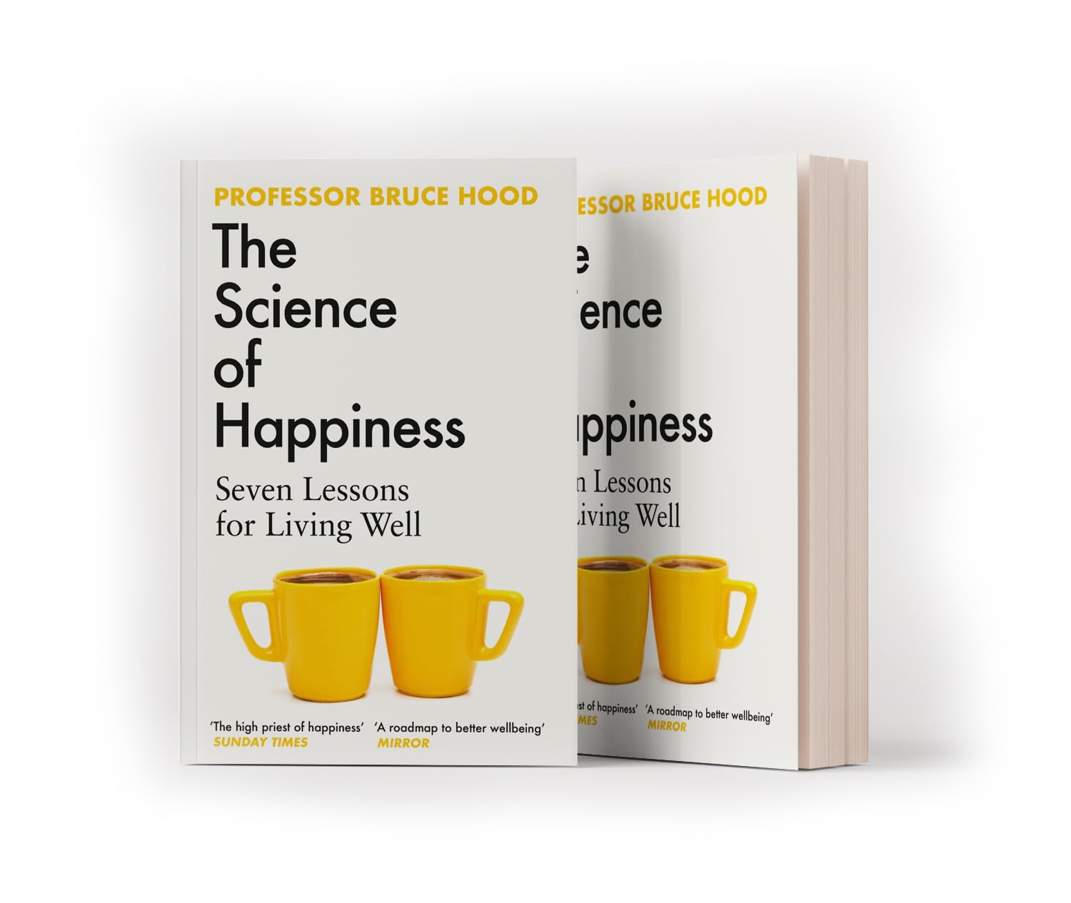 Paperback edition of "The Science of Happiness" by Bruce Hood, featuring a colorful cover and informative text layout.