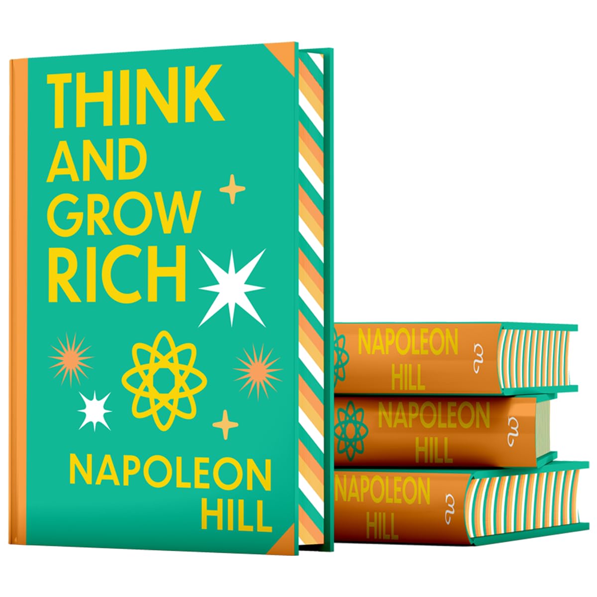Hardback edition of "Think and Grow Rich" by Napoleon Hill with sprayed edges, showcasing the book cover design.