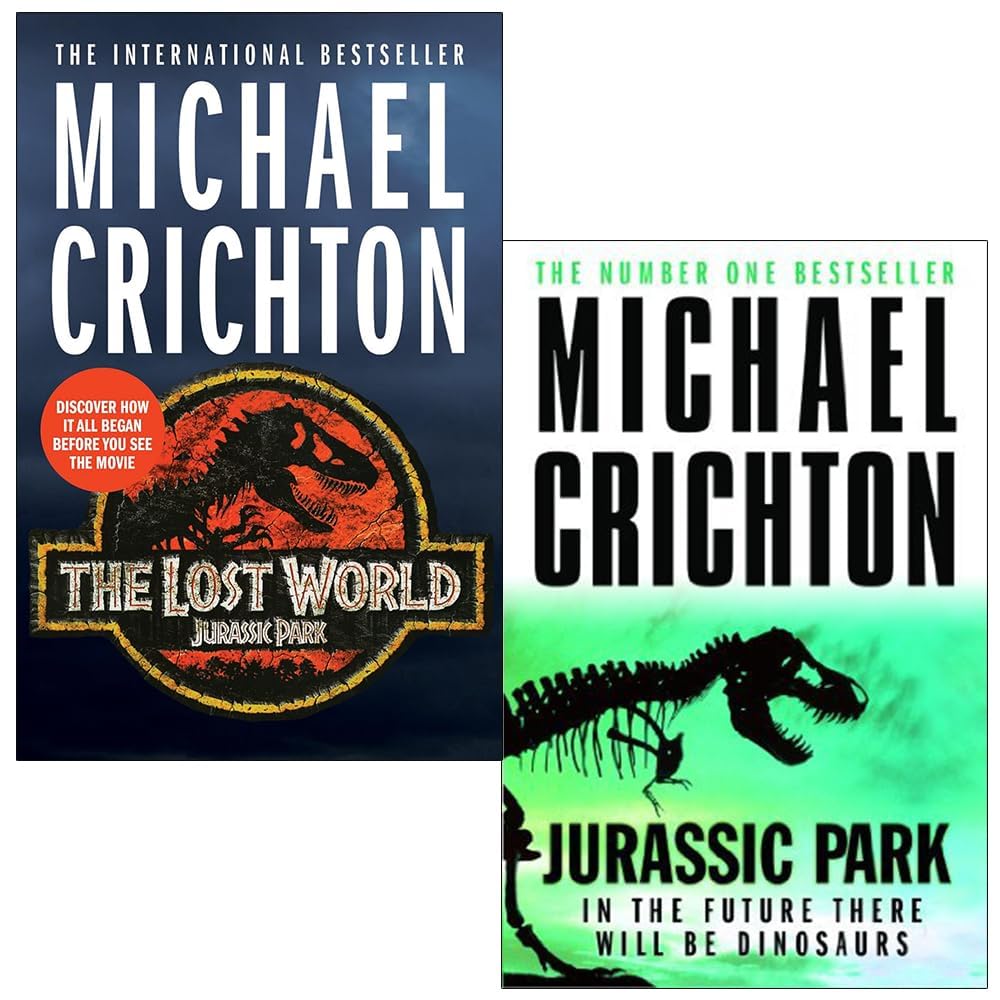 Two paperback Jurassic Park by Michael Crichton books in a Skymart Books Arrow collection set, featuring classic fiction covers.