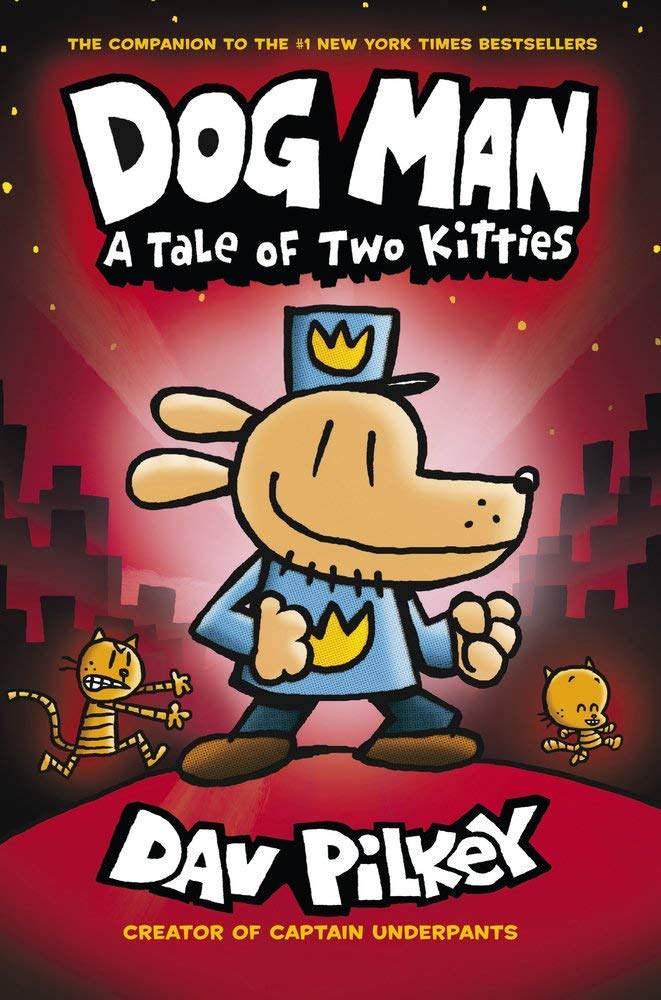 Ten paperback books from the Dog Man series by Dav Pilkey, featuring colorful covers and engaging illustrations.