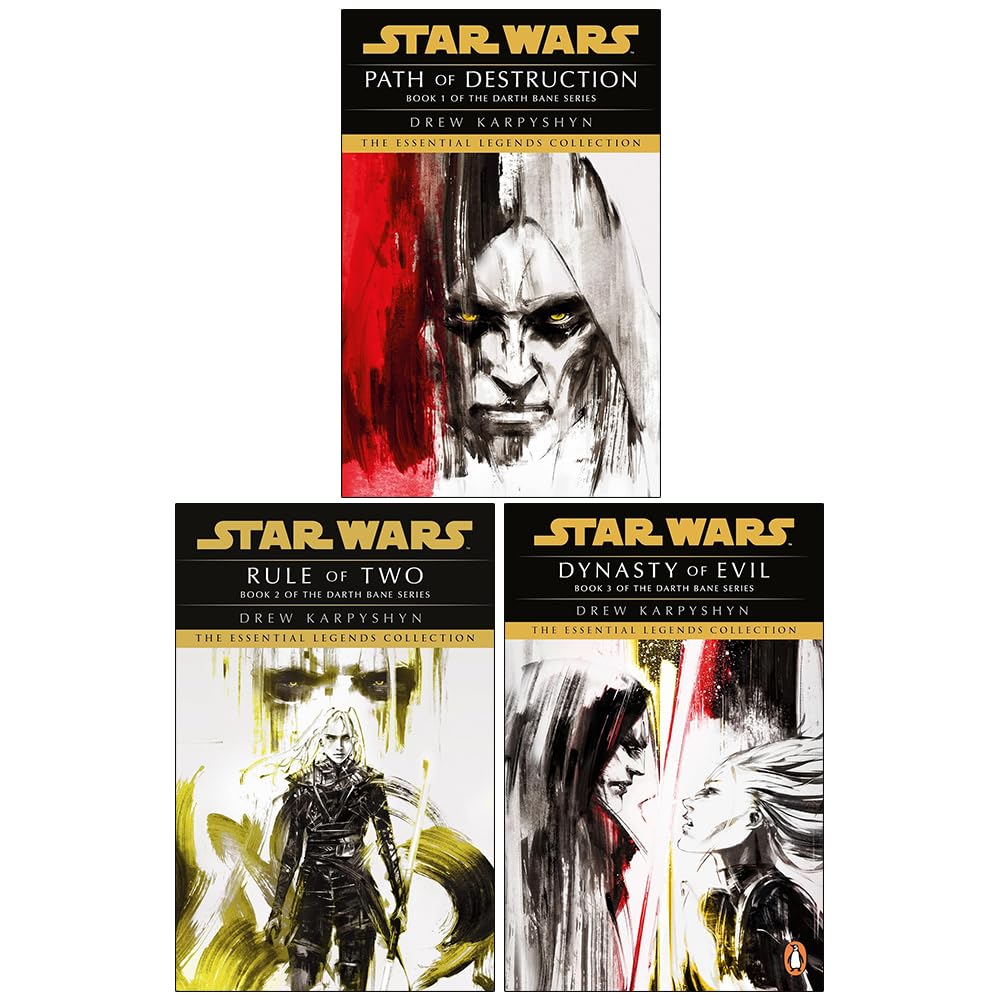 Darth Bane Trilogy by Drew Karpyshyn, three paperback books collection set, featuring iconic Star Wars dark side themes.