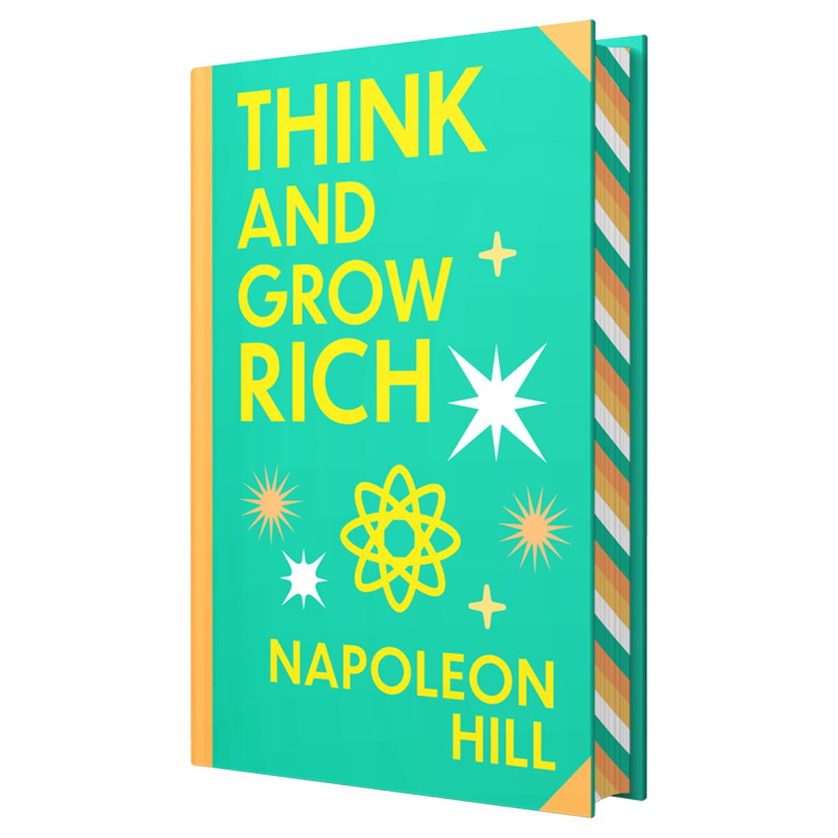 Hardback edition of "Think and Grow Rich" by Napoleon Hill with sprayed edges, showcasing the book cover design.