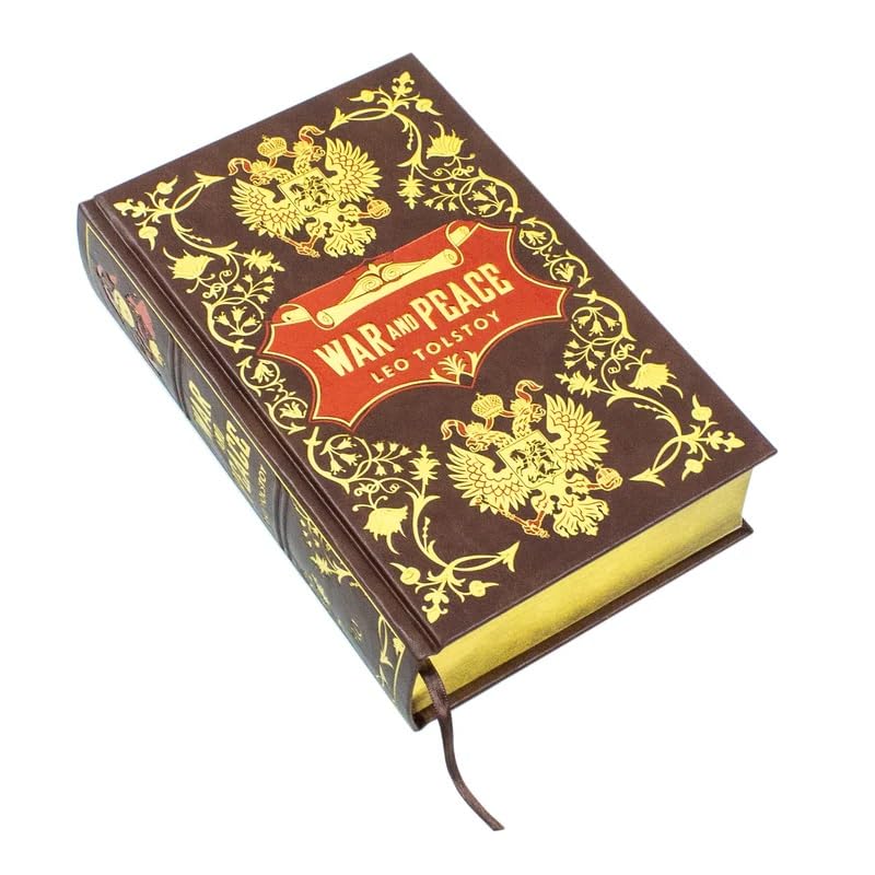 Deluxe leather-bound edition of War and Peace by Leo Tolstoy, showcasing an elegant hardback cover design.