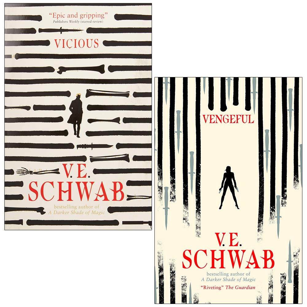 V. E. Schwab Villains Series paperback collection set with two fiction books displayed on a white background.