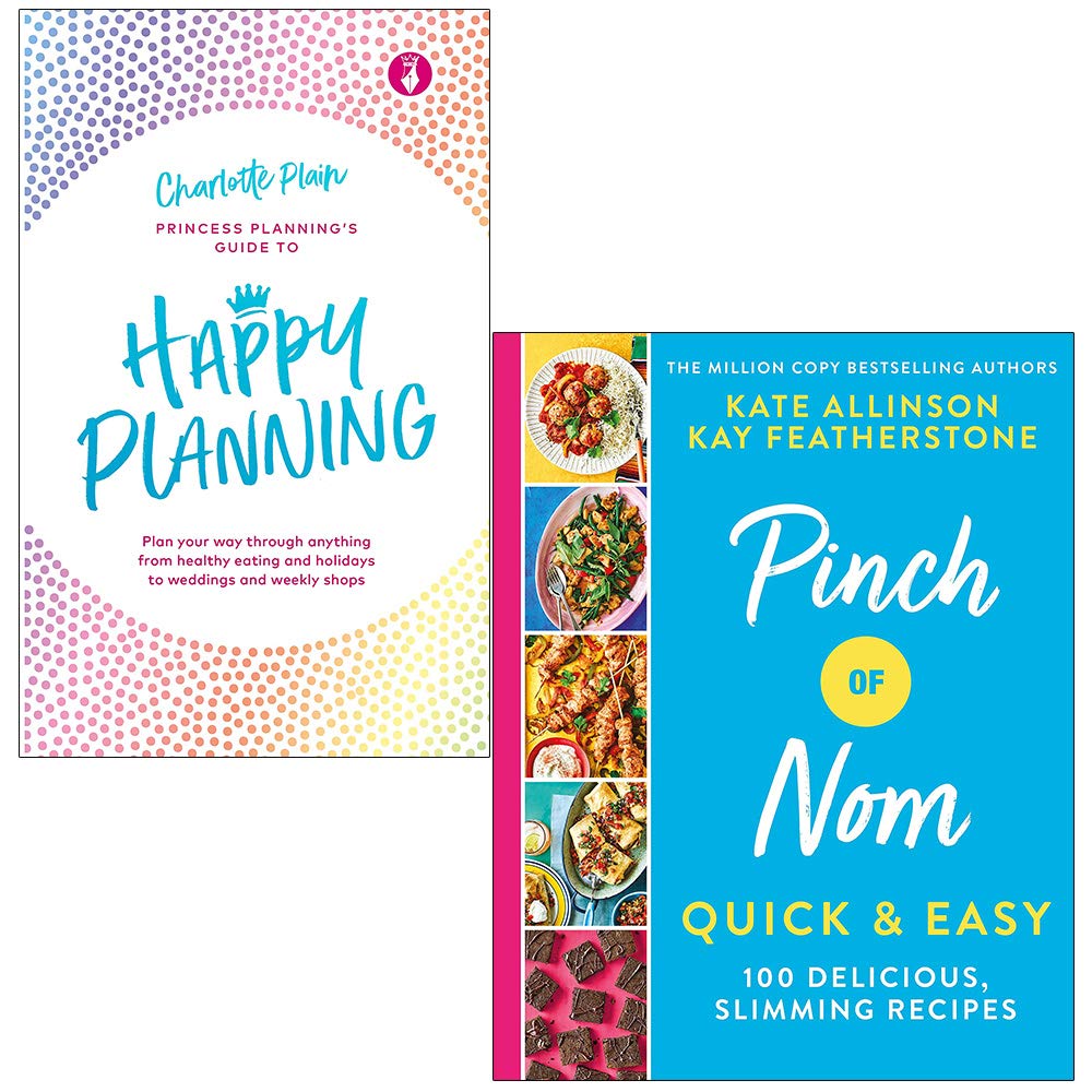 Happy Planning and Pinch of Nom hardback book collection by various authors, featuring vibrant covers and colorful designs.