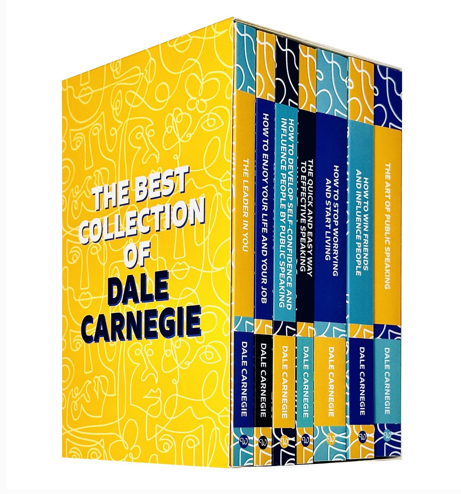 Set of seven Dale Carnegie non-fiction paperback books from the Dale Carnegie Collection, displayed together.