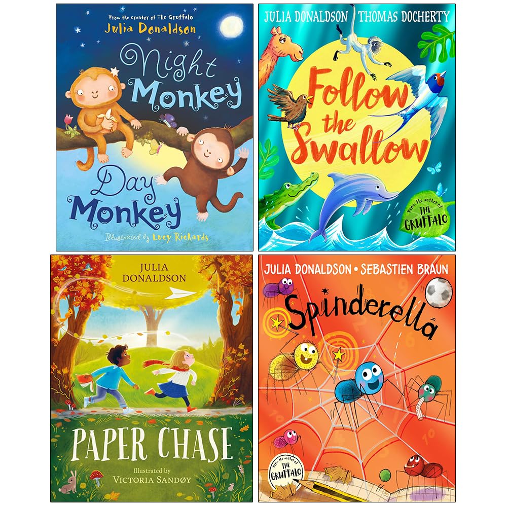 Julia Donaldson 4 Books Collection Set in paperback featuring colorful covers and engaging illustrations for children's fiction.