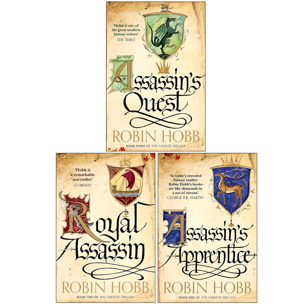 Three paperback books from Robin Hobb's Farseer Trilogy collection set, featuring fantasy fiction by Harper Voyager.