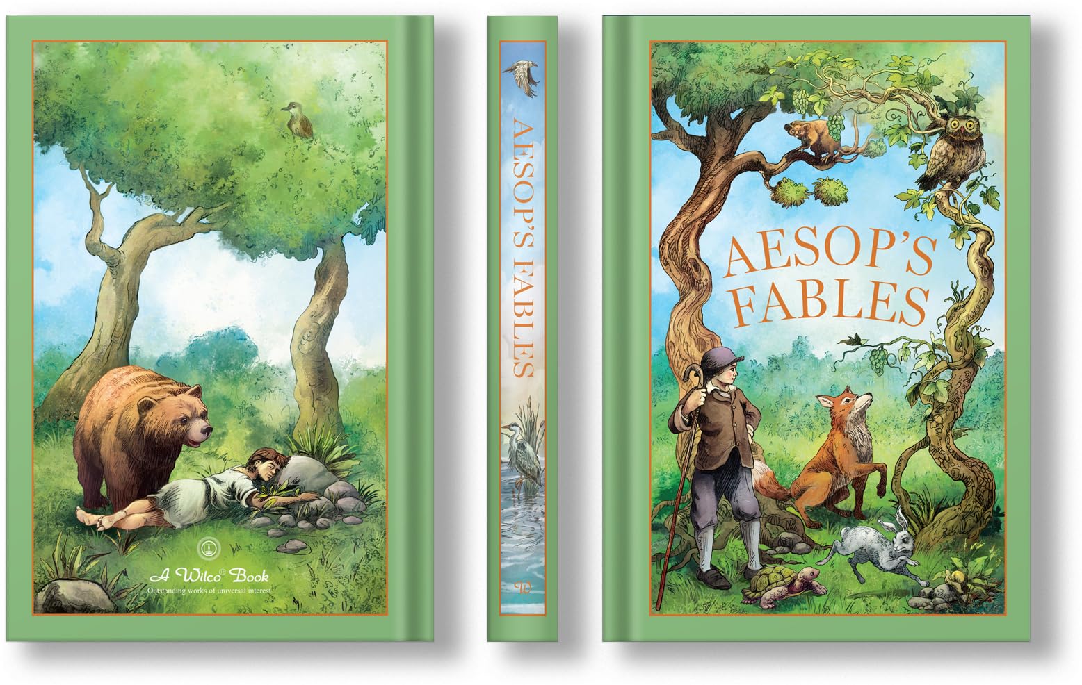 Leather bound edition of Aesop's Fables, hardback book with intricate detailing and classic design by Aesop.