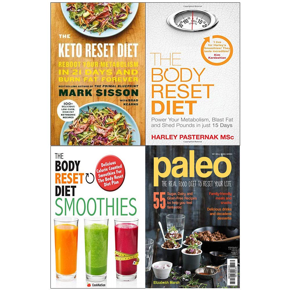 Keto and Body Reset Diets Collection, four paperback books by various authors, displayed together on a flat surface.