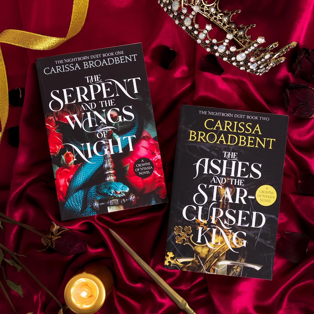 Paperback cover of "The Serpent and the Wings of Night" by Carissa Broadbent, featuring a mystical design and young adult themes.