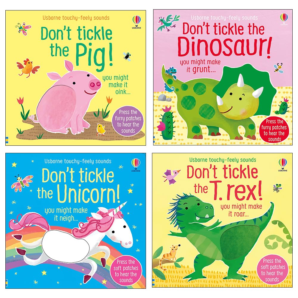 Touchy-Feely Books collection by Sam Taplin featuring four colorful board books for ages 0-5, showcasing textured pages.