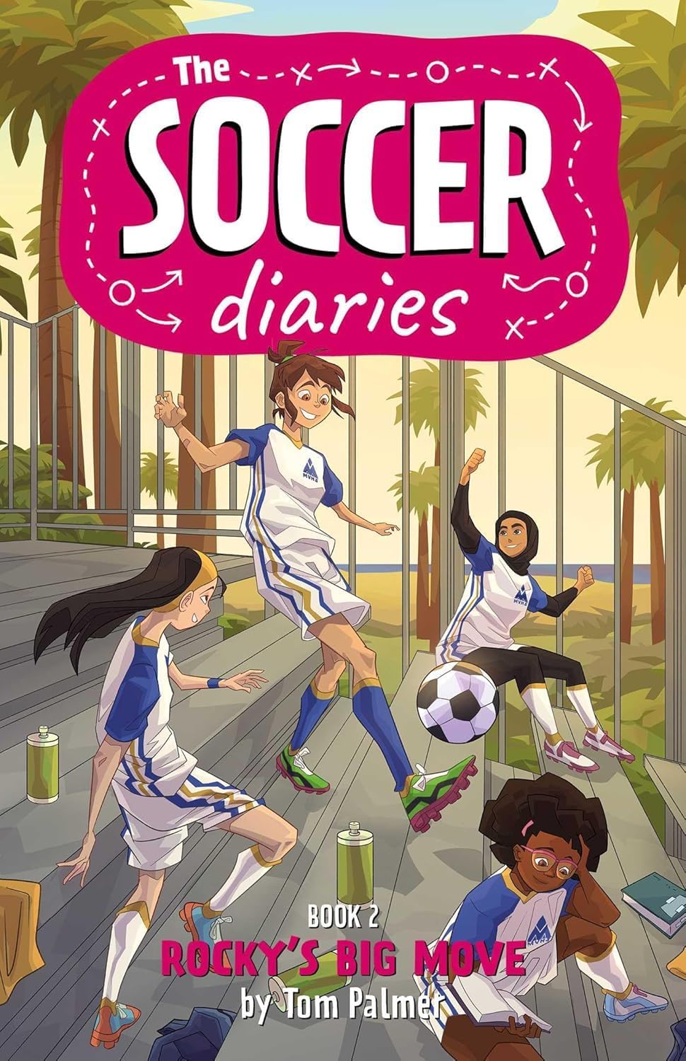 Four paperback books from "The Soccer Diaries" collection by Tom Palmer for ages 7-12, featuring colorful covers.