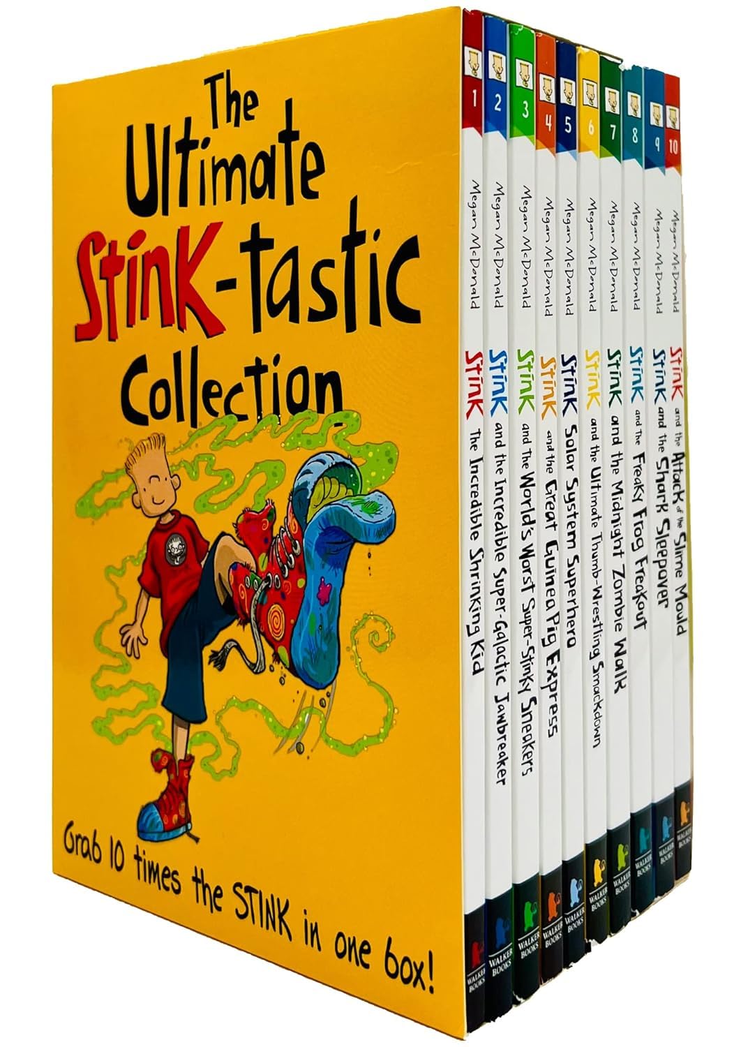 Collection of 10 Megan McDonald Stink Series paperback books for children ages 3 to 8, featuring colorful covers and engaging titles.