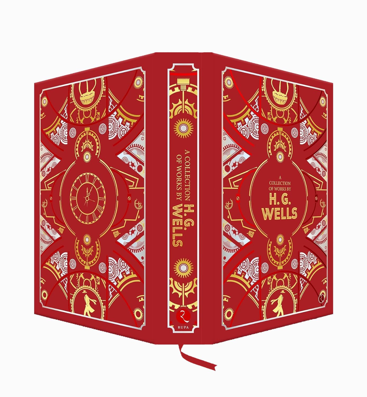 Hardback collection of H.G. Wells' fiction works, featuring a classic cover design and detailed spine.
