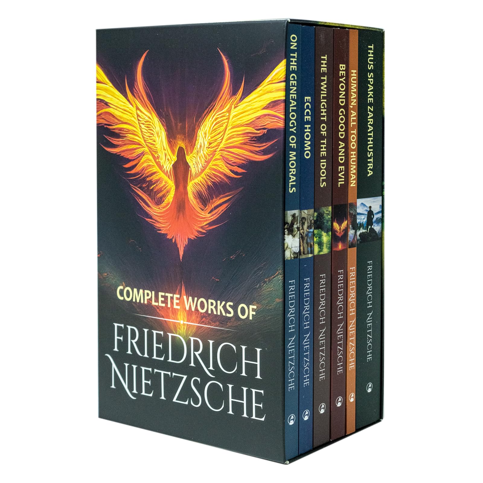 Complete Works of Friedrich Nietzsche book collection by Friedrich Nietzsche, featuring six paperback classic editions.