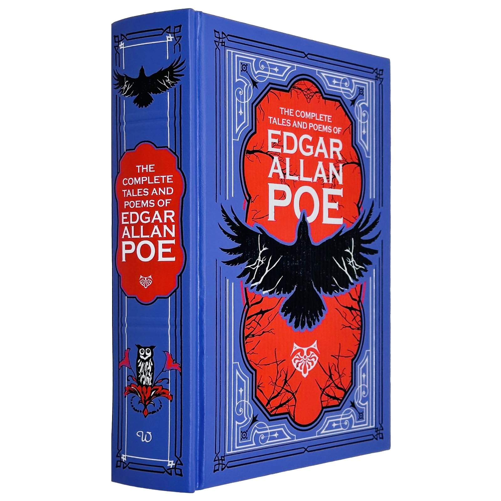 Hardback edition of "Complete Tales and Poems" by Edgar Allan Poe, featuring a classic cover design and detailed spine.