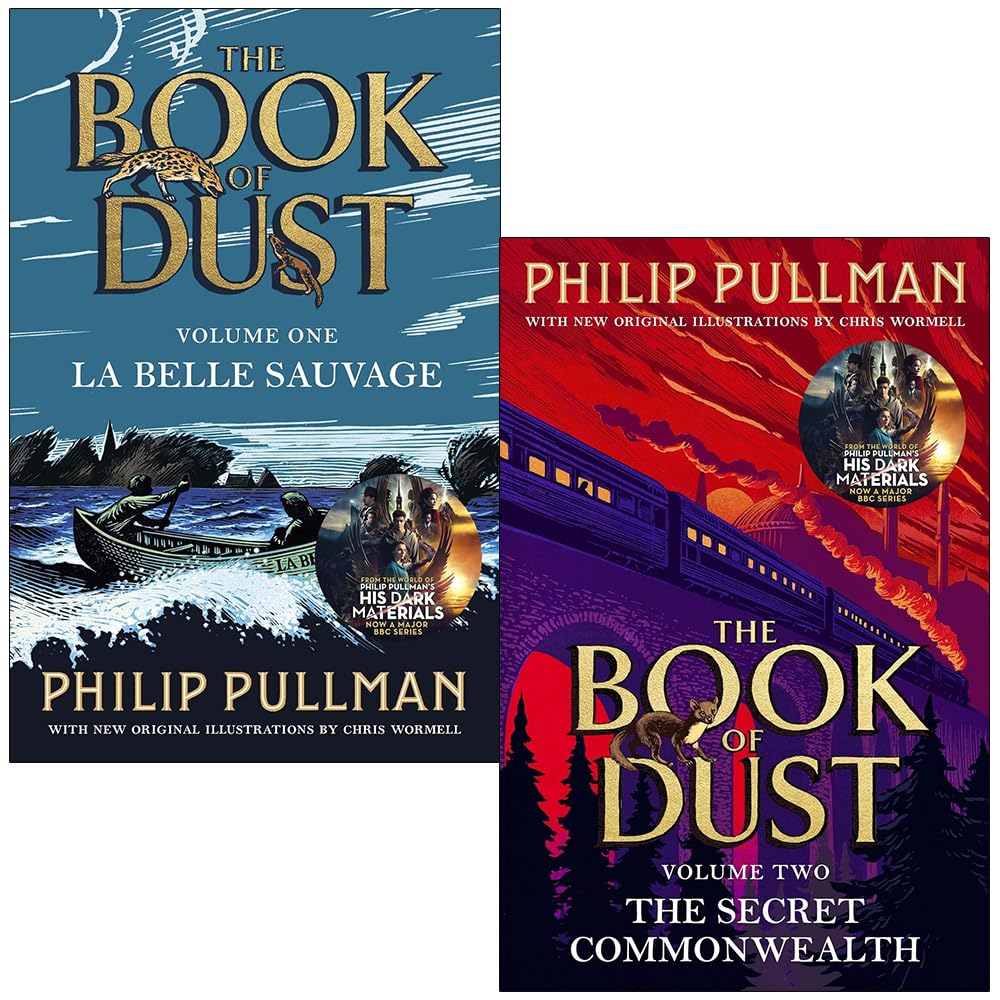 Two paperback books from "The Book of Dust" collection by Philip Pullman, published by Penguin and David Fickling Books.