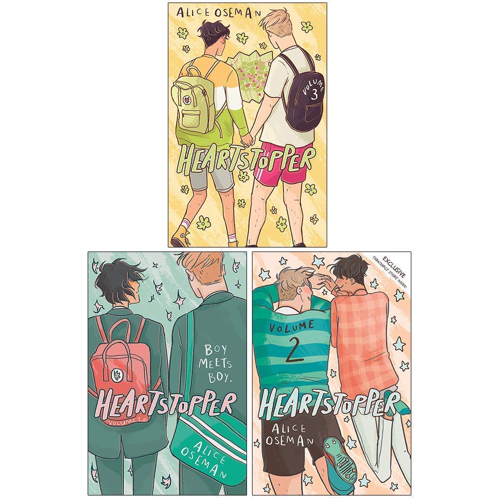Heartstopper by Alice Oseman, 3 paperback books collection set, featuring colorful covers and engaging illustrations.