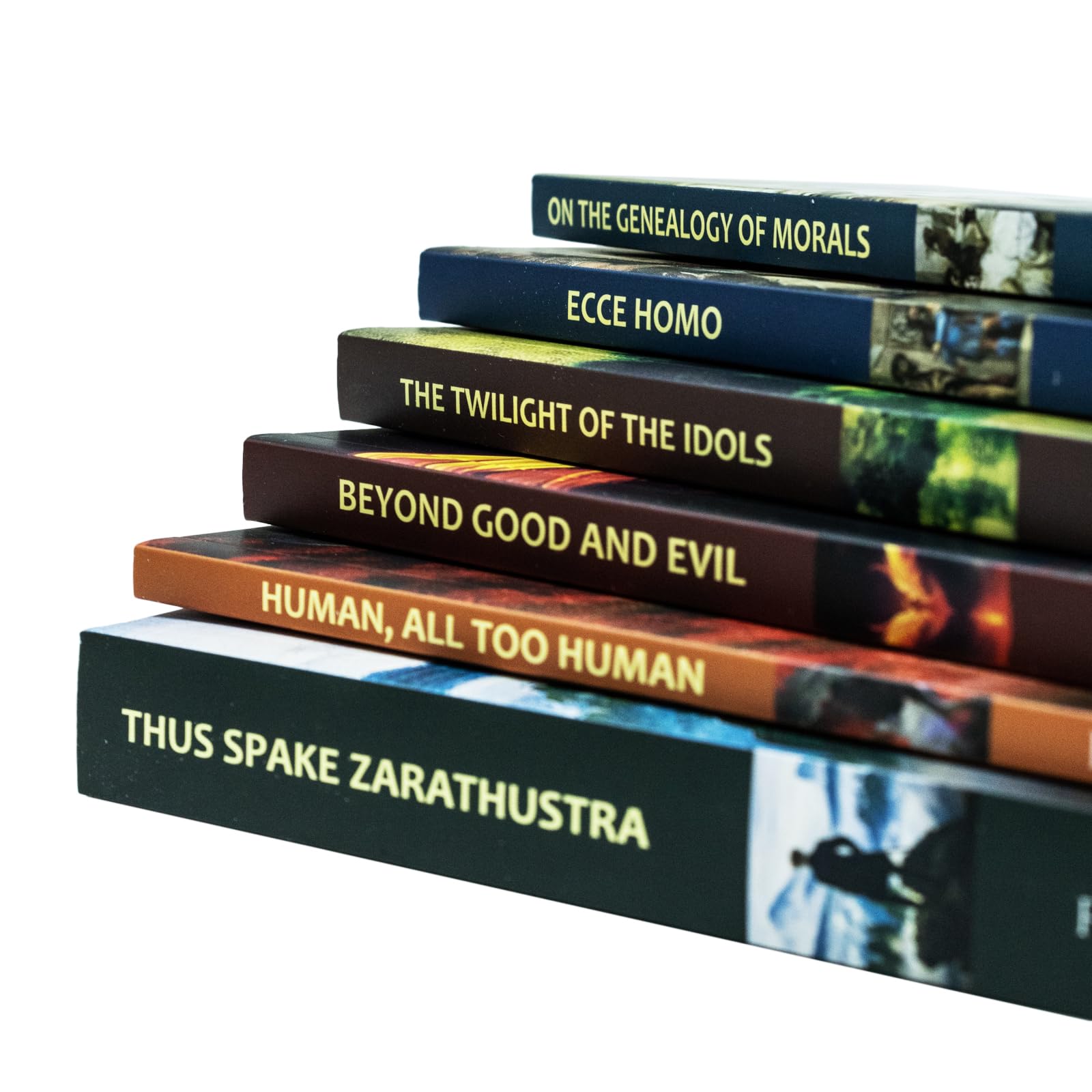 Complete works of Friedrich Nietzsche book collection, six paperback editions by Classic Editions Ltd featuring key philosophical texts.