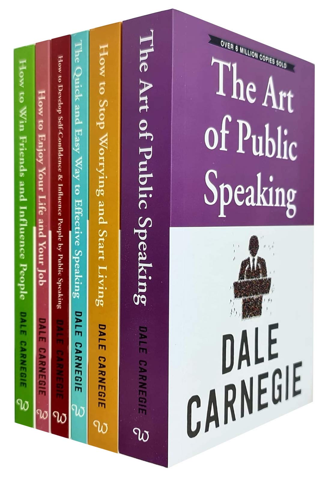 Dale Carnegie Collection by Wilco Books, set of 6 paperback non-fiction books with colorful covers and titles by Dale Carnegie.