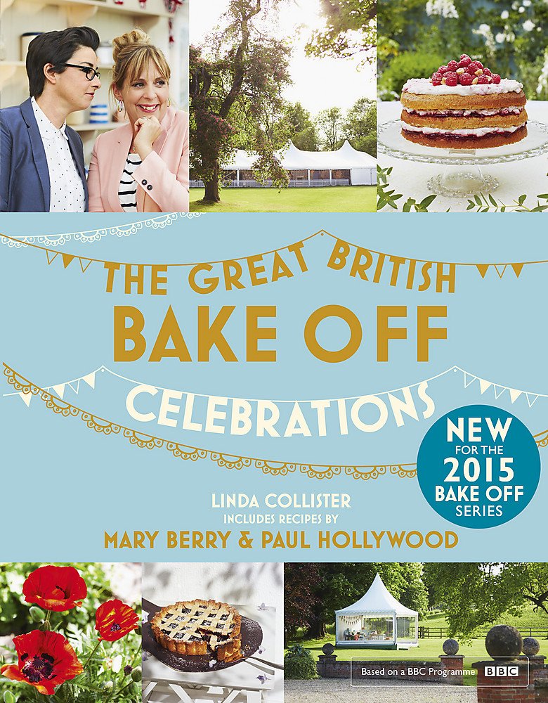 The Great British Bake Off: The Year in Cakes & Bakes paperback book cover featuring colorful baked goods and text.