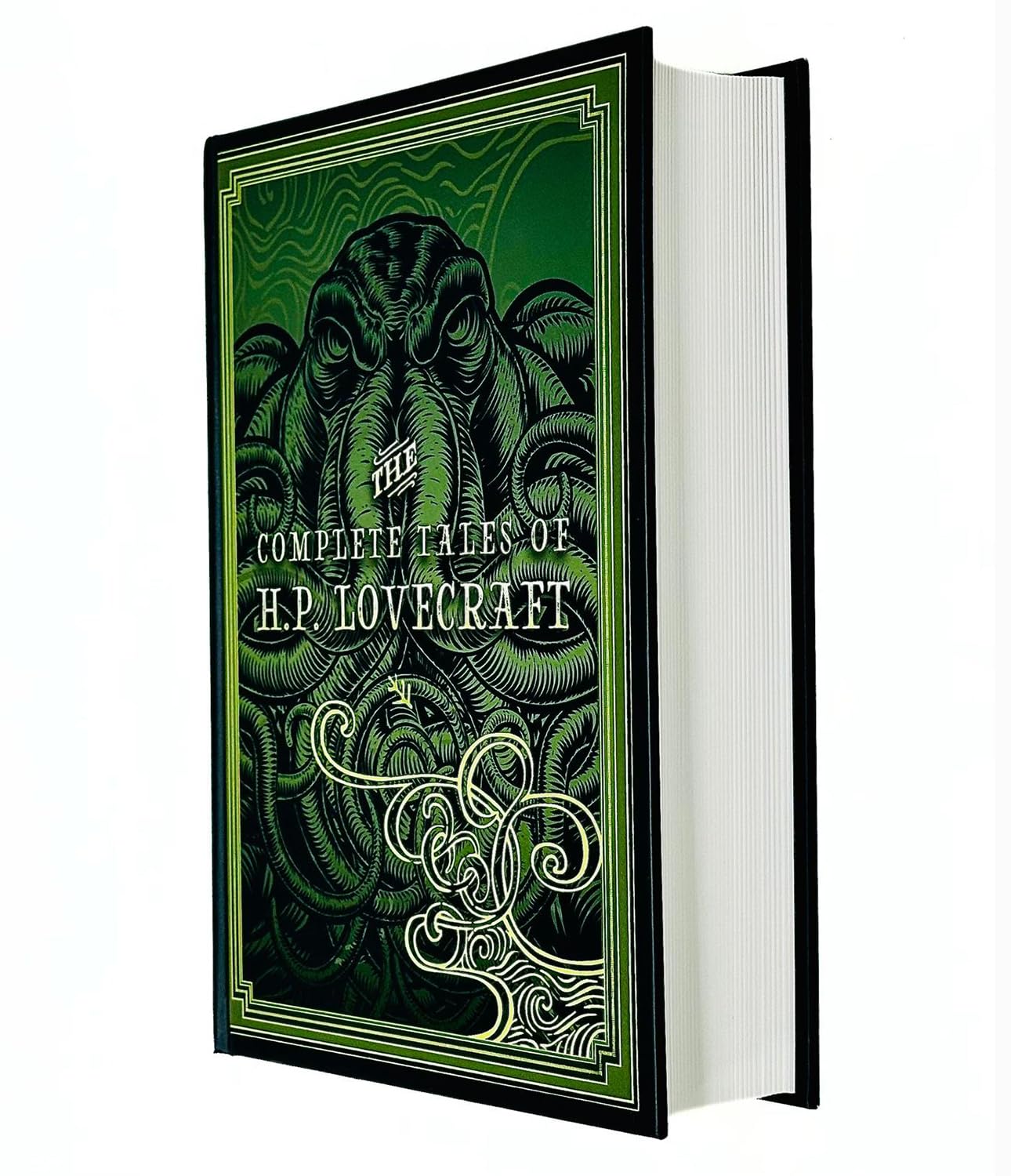 Hardback edition of The Complete Tales of H. P. Lovecraft, featuring a dark cover and detailed spine design.