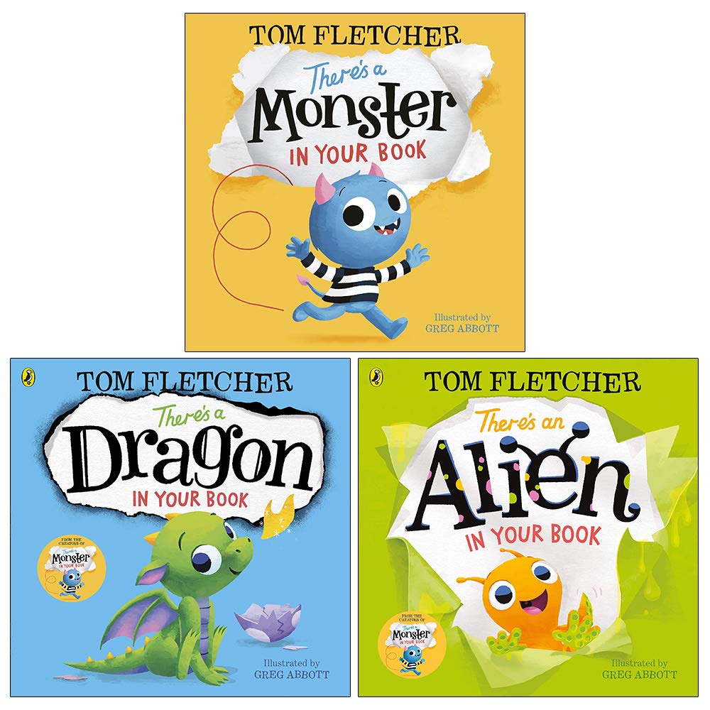 Three paperback books from the "Who's in Your Book" collection by Tom Fletcher, designed for ages 3-7.