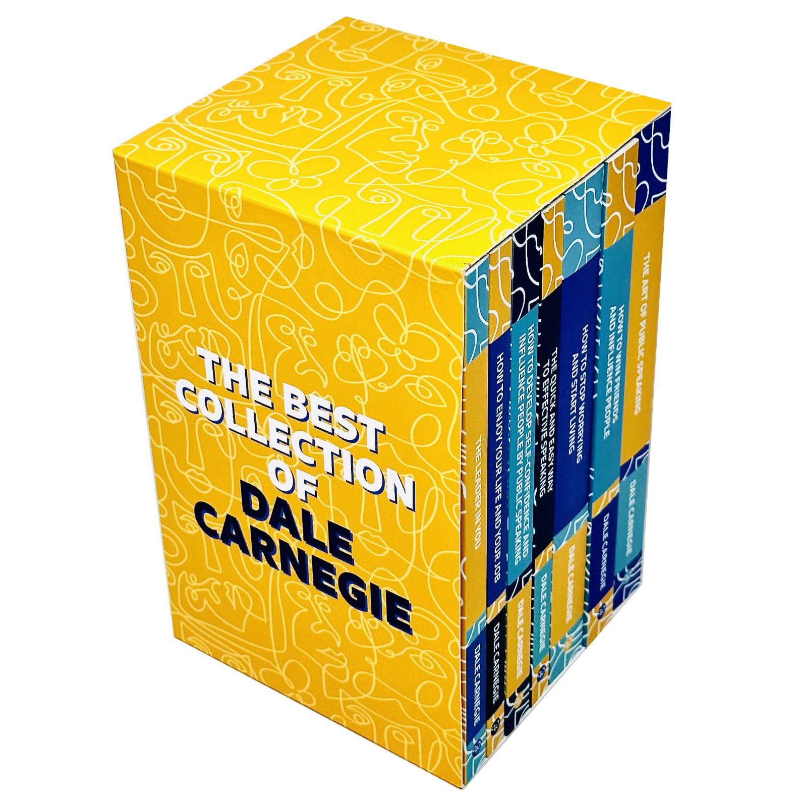 Dale Carnegie Collection 7-book set in paperback, including non-fiction titles by Dale Carnegie, displayed on a plain surface.