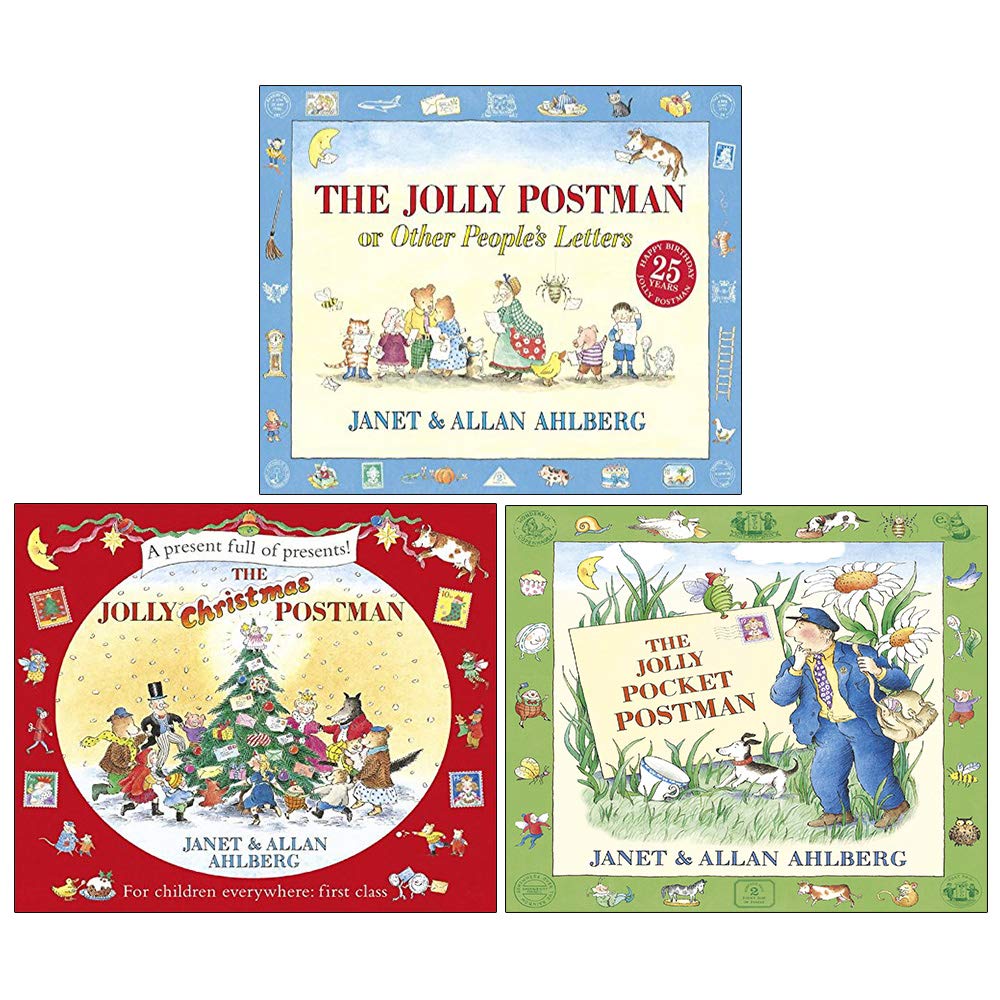 Jolly Postman 3-book collection set by Allan Ahlberg, featuring colorful hardback covers for ages 3-7.