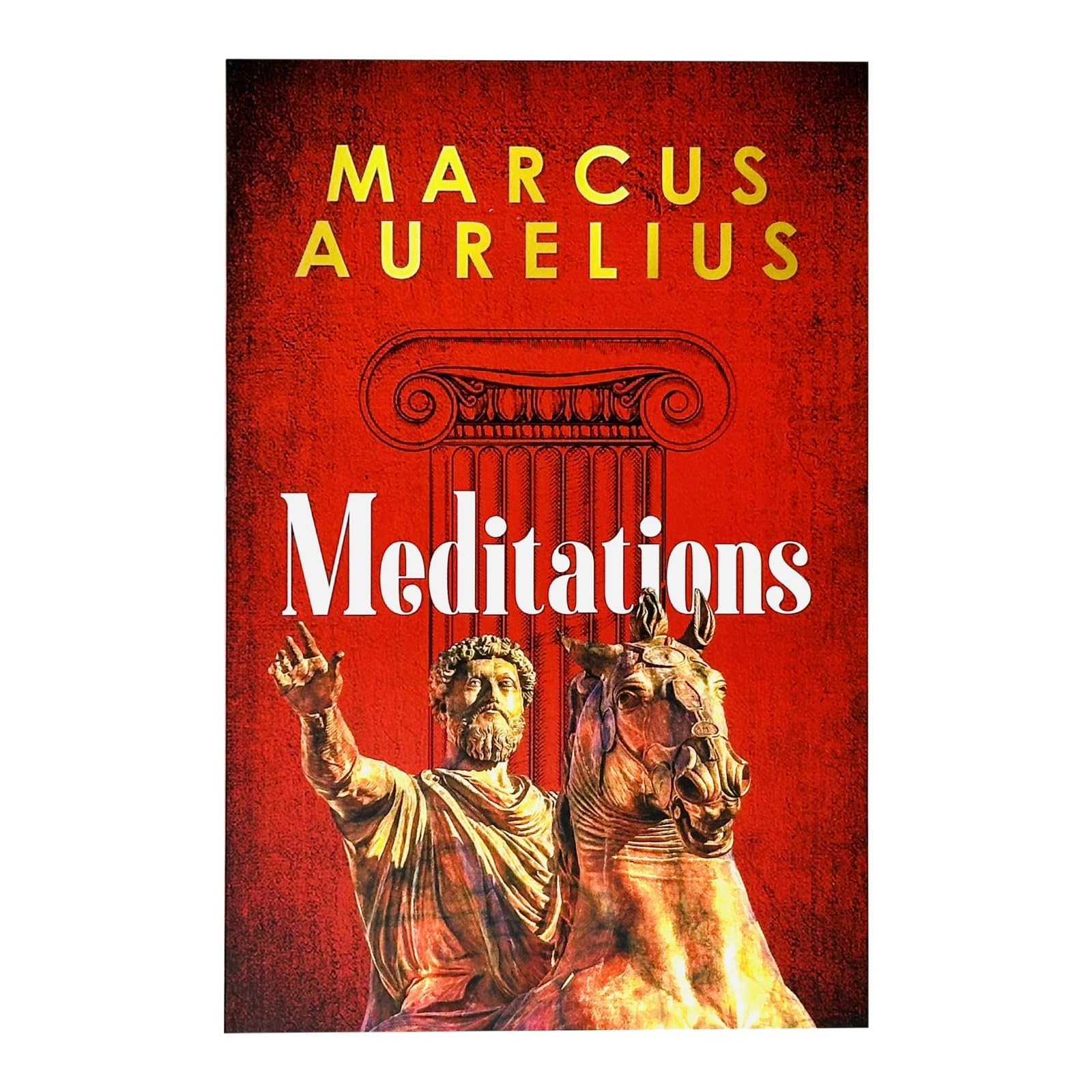 Meditations by Marcus Aurelius paperback book cover with title and author prominently displayed.