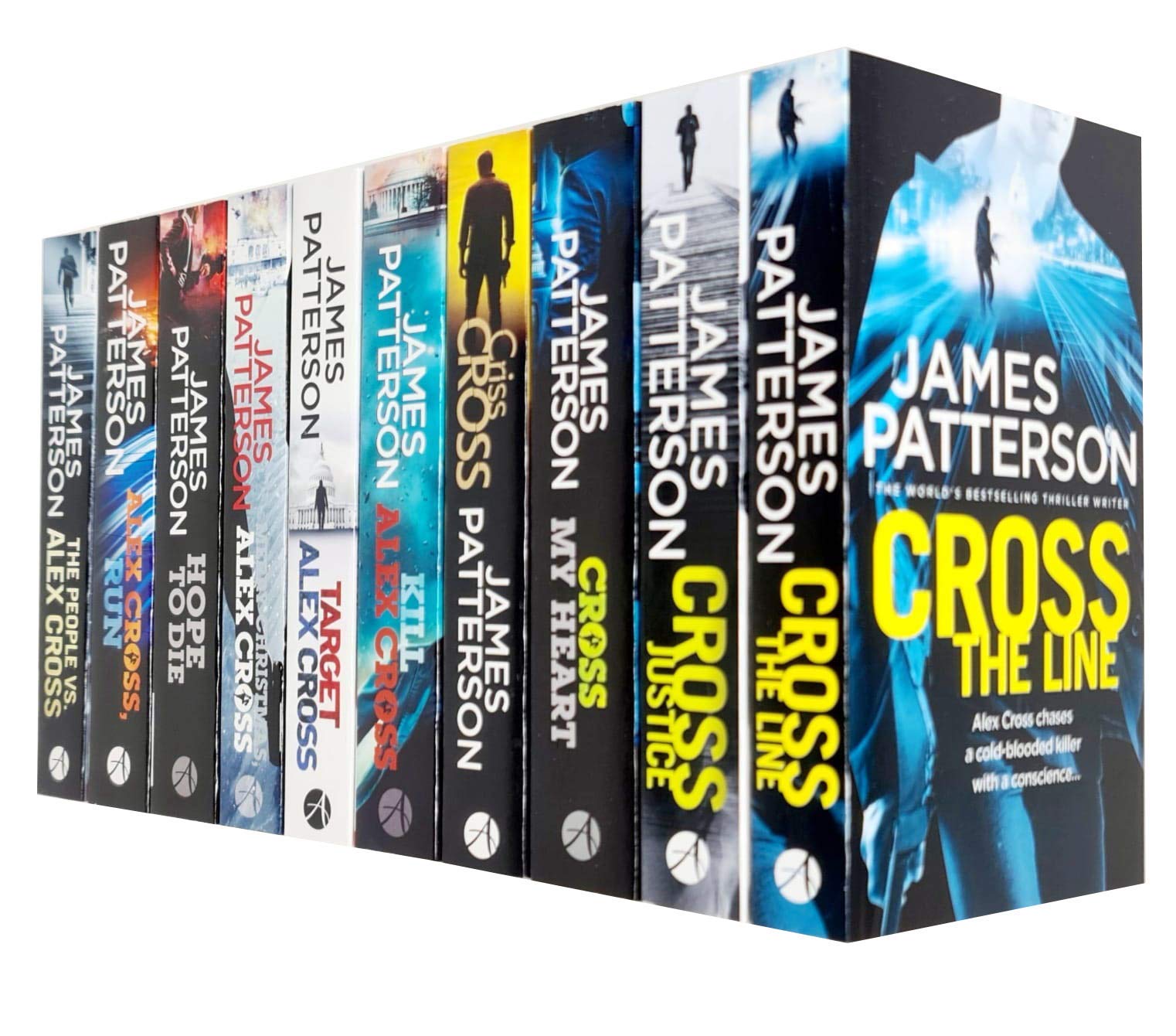 James Patterson Alex Cross Collection featuring 10 paperback books, showcasing titles like Cross Justice and Kill Alex Cross.