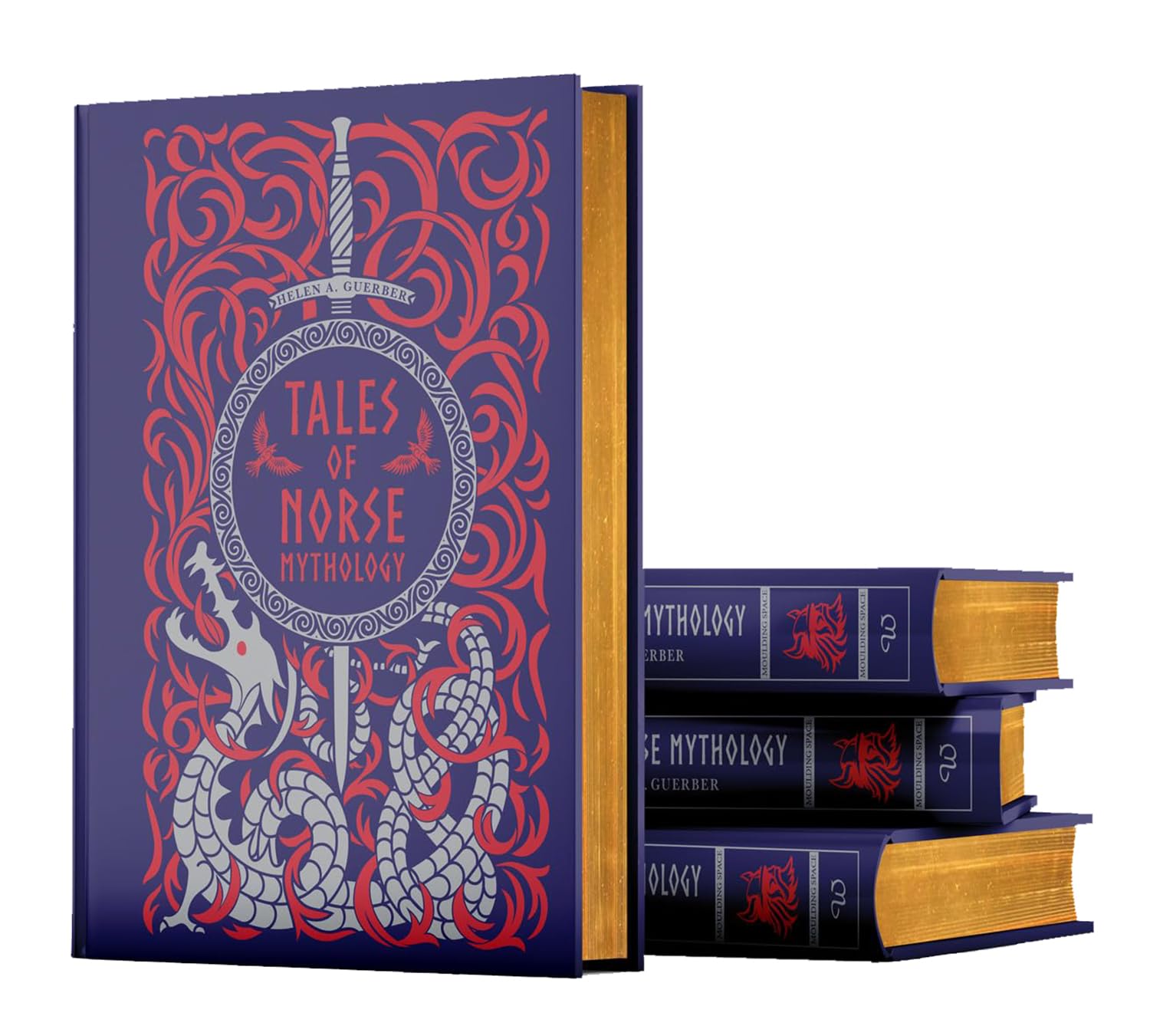 Hardback copy of "Tales of Norse Mythology" by Hélène A. Guerber featuring a detailed cover design.