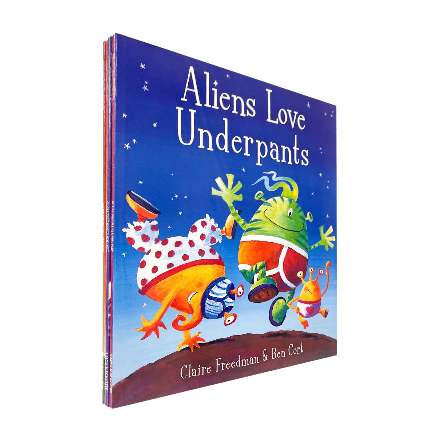 Set of five paperback "Aliens Love Underpants" books by Claire Freedman and Ben Cort, featuring aliens, pirates, dinosaurs, and monsters.