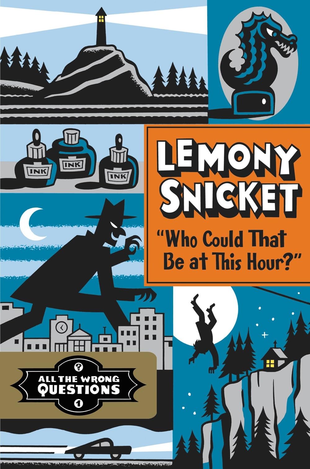 Set of four Lemony Snicket All The Wrong Questions paperback books by Little, Brown Books for Young Readers, featuring colorful covers.