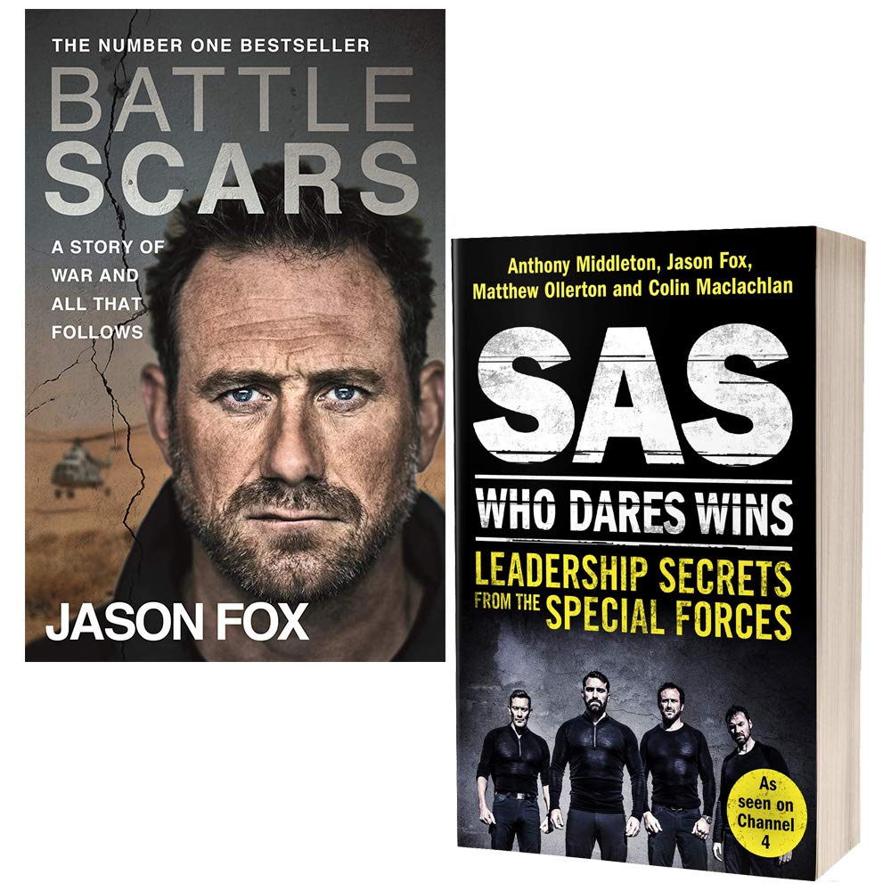 Two paperback books from the "Battle Scars" collection by Jason Fox, showcasing non-fiction themes and diverse authors.