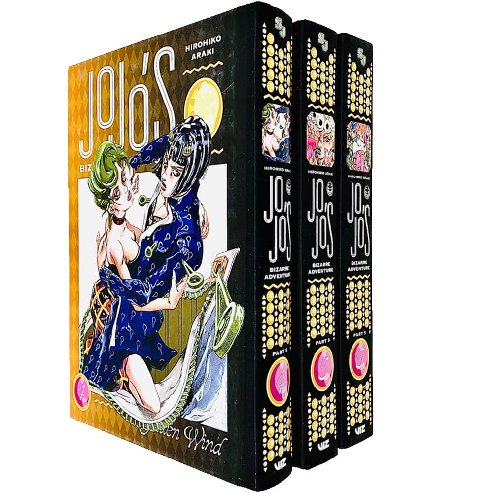 JoJo's Bizarre Adventure hardback book collection by Hirohiko Araki, featuring vibrant cover art and spine details.