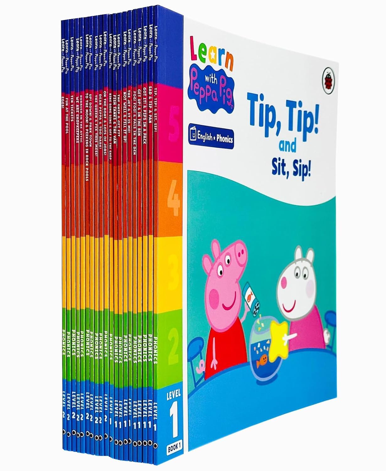 Peppa Pig Learn With Peppa Phonics Level 1 and 2 20-book collection set for ages 3-7 in paperback format.